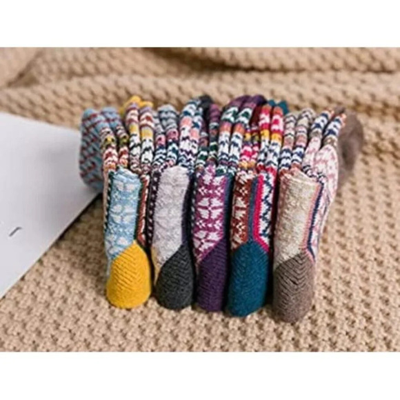 Womens Wool Multicolor Stripes Socks  Warm Winter Cozy Thermal Socks - Picture 3 of 7